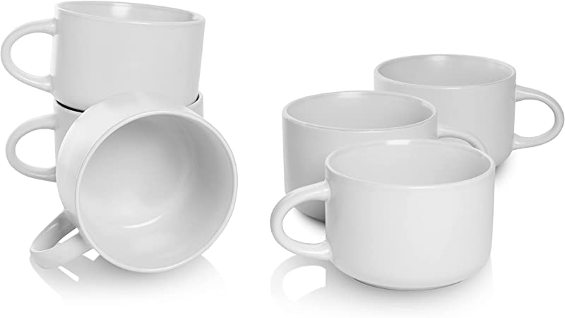 10 Strawberry Street WM-28-WHT-6 Wazee Matte Oversized Mugs, 22 Oz, White