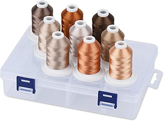 Simthread Embroidery Thread with Storage Box, 800 Yards Snap Spools 9 Brown Colors for Embroidery and Sewing Machine