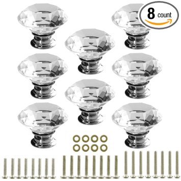 Drawer Knob Pull Handle, NORTHERN BROTHERS Crystal Glass Diamond Shape Cabinet Drawer Pulls Cupboard Knobs with Screws for Home Office Cabinet Cupboard Bonus Silver Screws DIY