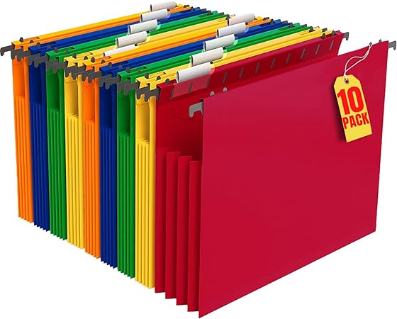 1InTheOffice Hanging File Folder, Hanging File Pocket, Expandable Hanging File Folder, Letter Size, Assorted Color, 10 Pack