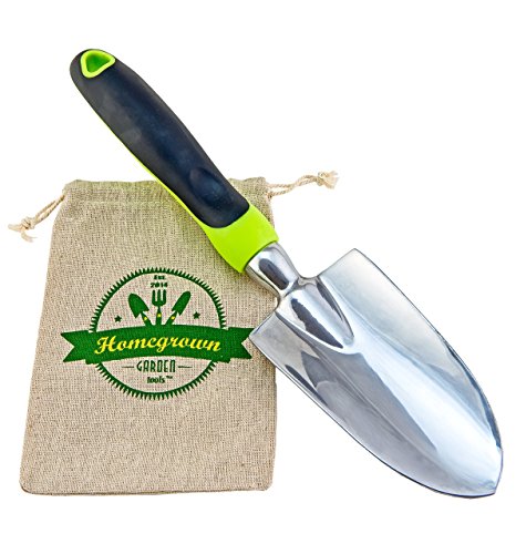 Garden Trowel with Ergonomic Handle from Homegrown Garden Tools; Heavy Duty Polished Aluminium Blade, Best for Digging & Planting; Includes Burlap Tote Sack; Makes Excellent Gift