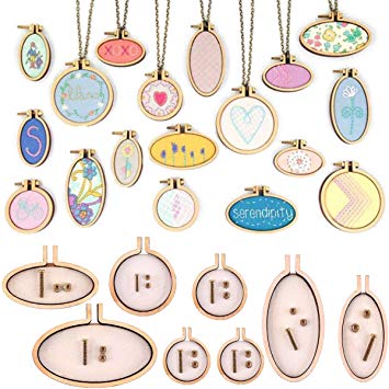INSANY Small Ring Embroidery Hoops Mini Wooden Cross Stitch Hoop Mini Round Oval Wood Hoops for Frame Craft and Hanging 8Pcs/Set