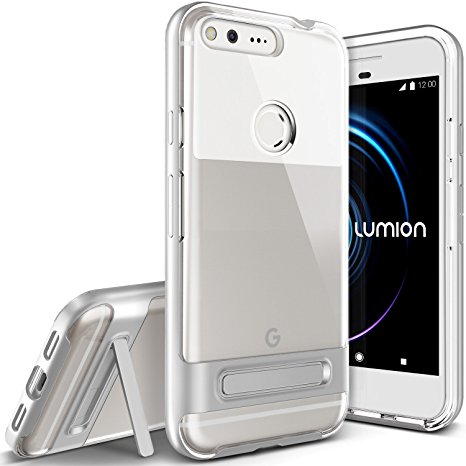 Google Pixel XL Case, (Diamont - Metallic Silver) (Crystal Clear Slim Fit) Premium TPU/PC Hybrid Case (Hard Drop Protection Bumper) Transparent Cover for Google Pixel XL 2016 by Lumion