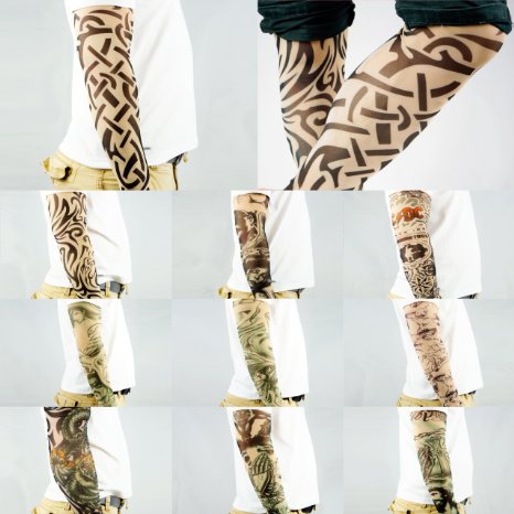 10pc Fake Temporary Tattoo Sleeves Body Art Arm Stockings Accessories by Kare&Kind - Designs Tribal, Dragon, Skull, and Etc.