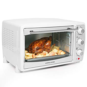 Andrew James Mini Oven with Grill | 20 Litre Fast Heating Toaster Oven | 5 Cooking Functions & 60 Minute Timer | Includes Grill Rack & Baking Tray | 1500W | White