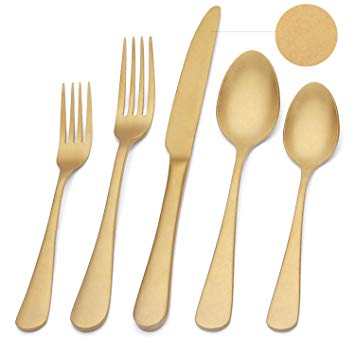 Gold Silverware Set, 20-Piece Stainless Steel Flatware Set, Kitchen Utensil Set Service for 4,Tableware Cutlery Set for Home and Restaurant, Dishwasher Safe(Stone Wash Process)