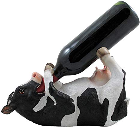 Drinking Cow Wine Bottle Holder Statue in Country Farm Kitchen Bar Decor Wine Stands & Racks and Decorative Animal Sculpture Gifts for Farmers
