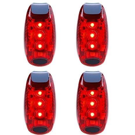 LED Safety Light (4 Pack) Refun Waterproof Red Flashing Bike Rear Tail Light with Free Clip on Velcro Straps for Running, Walking, Cycling, Helmet etc