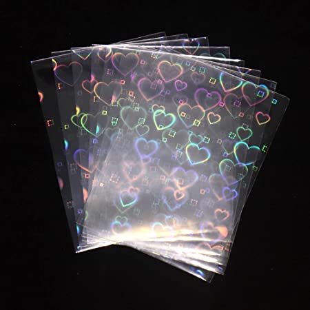Black Lotus 100pcs/Lot Sweet Heart Shaped Laser Flashing Card Sleeves Trading Kpop Photo Cards Sleeve Shield Magic Card Protector Holographic Foil Protective Cover fit YGO (61x88mm), Clear, 10X7X2cm