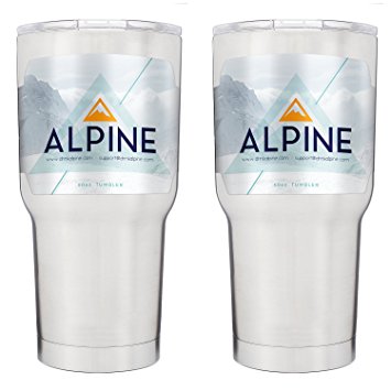 Alpine 30 oz. Tumbler Pack of 2 - Best Double Insulated Stainless Steel Tumbler Cup - Keeps Liquid Hot or Cold For Hours - Durable Sweat-Free Design With Tritan Lid