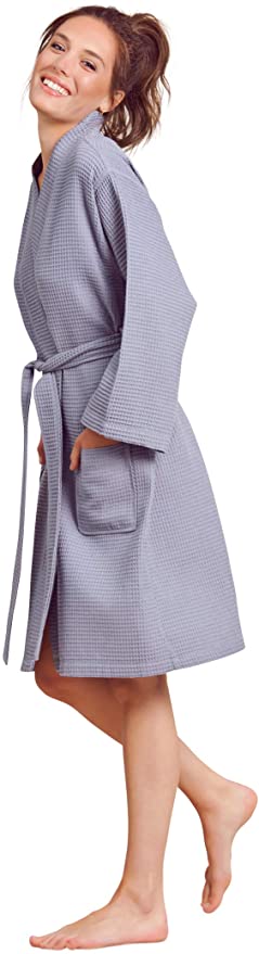 Soft Touch Linen Kimono Waffle Robe – Women’s Bath SPA Robe – Lightweight Cotton &Polyester Blend