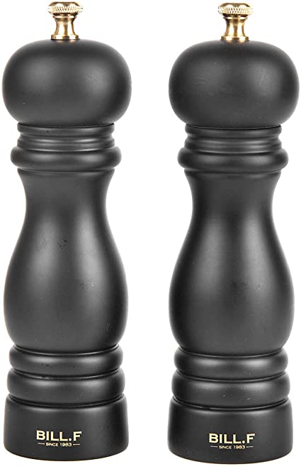 Bill F Since 1983 Salt and Pepper Grinder Set,2 Pcs Rubber Wood Pepper Mill with Matt Black,Pepper Shakers with Ceramic Core,7 inch