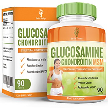 Glucosamine Sulphate - Marine Chondroitin MSM | High Strength Supplement - 90 Tablets (3 Month Supply) by Earths Design
