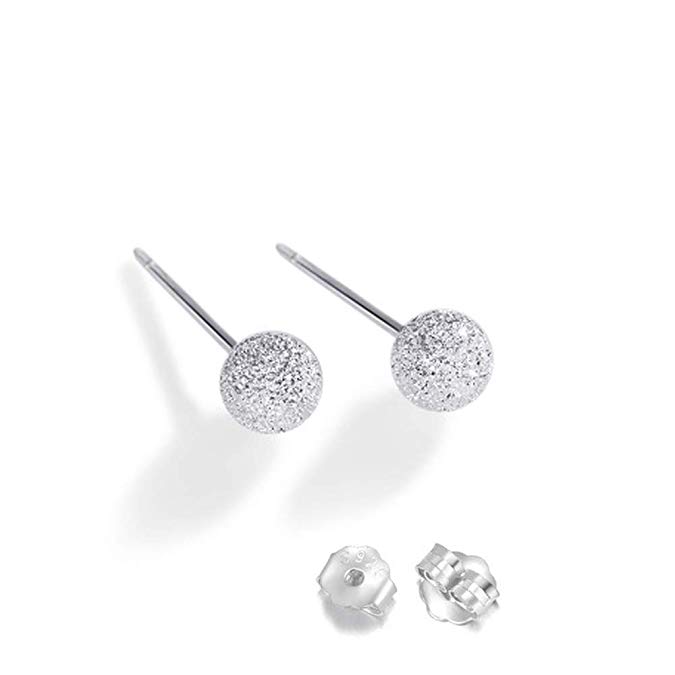 BBSSC Sterling Silver Round Tiny Ball Stud Earrings Set for Women Girls