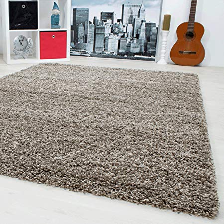 SMALL - EXTRA LARGE SIZE THICK MODERN PLAIN NON SHED SOFT SHAGGY RUGS CARPETS RECTANGLE & ROUND CARPETS COLORS ANTHRACITE BEIGE BROWN CREAM GREEN GREY LIGHTGREY PURPLE RED TERRA NAVY RUGS, Size:140x200 cm, Color:Taupe