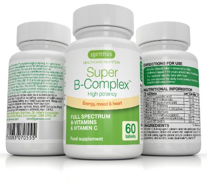 Super B-Complex - High Strength Vitamin B Complex with Folate as Quatrefolic super bioavailable B vitamin forms with vitamin C for energy brain function and mood 60 tablets