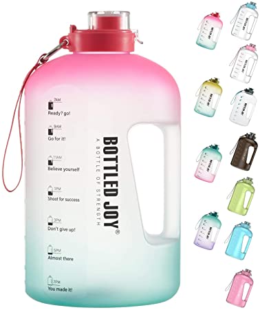 BOTTLED JOY 1 Gallon Water Bottle, BPA Free Large Water Bottle Hydration with Motivational Time Marker Reminder Leak-Proof Drinking Big Water Jug for Camping Sports Workouts and Outdoor Activity