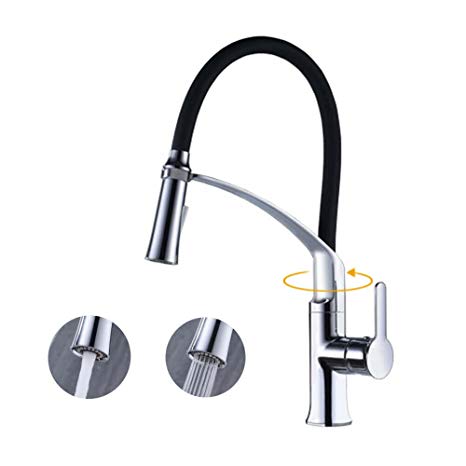 CREA Modern Kitchen Sink Mixer Tap, 360 Degree Rotation Single Lever Pull Out Sprayer Kitchen Sink Tap Faucet in Chrome