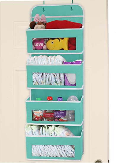 Simple Houseware Over Door/Wall Mount 4 Clear Window Pocket Organizer, Turquoise