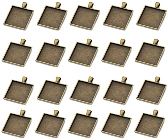 20 Pcs Square Pendant Trays 25mm Antique Bronze Square Pendant Blanks Base Bezel Settings DIY Craft Accessories for Jewelry Making