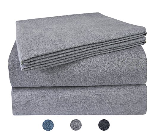 PHF Flannel Sheet Set 100% Cotton 4 Piece Queen Size Grey