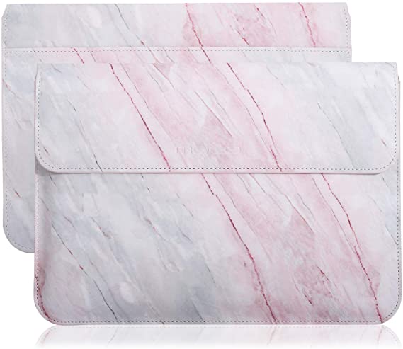 MoKo 13 Inch Laptop Sleeve Case Compatible with MacBook Air 13-inch Retina A1932 (2016-2020), MacBook Pro 13.3" 2016-2019 A2159 A1989 A1708, PU Leather Case with Document Pocket, Pink Gray Marble