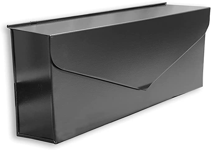 NACH Wall Mounted Envelope Style Mailbox with Hinged Lid, 14.13 x 3.5 x 6 Inches, Black, MB 6915BLK