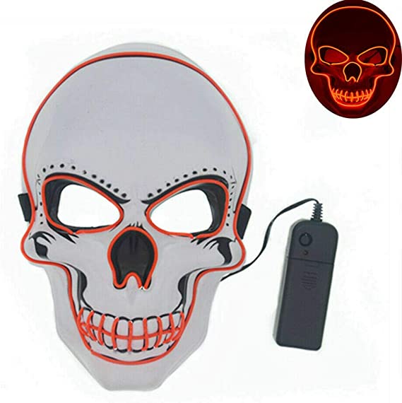Tagital Halloween Mask LED Light Up Scary Skull Mask Costume Cosplay EL Wire Halloween Party