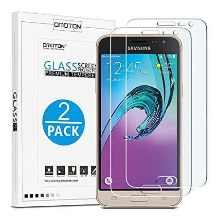 [2 Pack] OMOTON Samsung Galaxy J3 Screen Protector - Tempered Glass Protector for Galaxy J3 (2016 Released) with [2.5D Round Edge] [9H Hardness] [Crystal Clear] [Scratch Resist] [No Bubble]