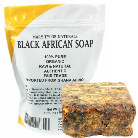 Organic African Black Soap 1 Lb (16 Oz) Raw Natural African Black Soap Handmade From Ghana Africa. Pure Authentic 100% Natural Organic for Acne, Scar Removal And Stretch Marks By Mary Tylor Naturals