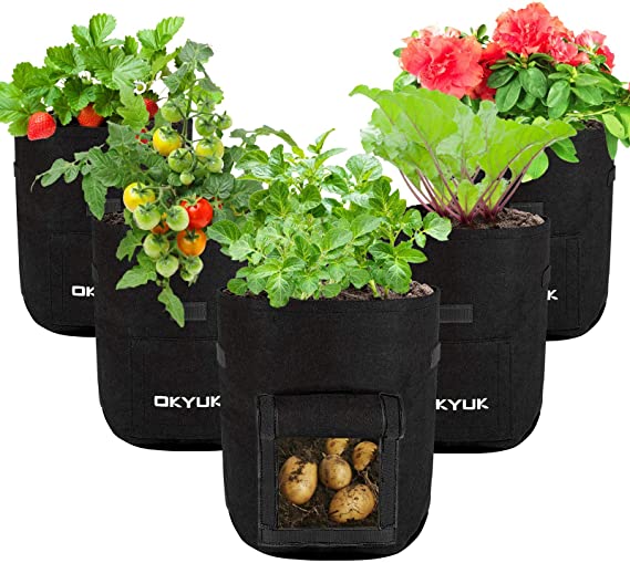 Potato Grow Bags, SHANNA 5 Pack 7 Gallon Nonwoven Fabric Plant Grow Bags for Vegetables with Handles, Aeration Potato Bags Tomato Pots for Growing - Black
