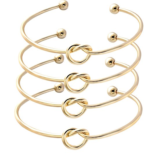 SENFAI Love Knot Bangle Bracelet Simple Knot Bangle Cuffs for Women Stretch Bracelet Gold and Silver Knot Bangles