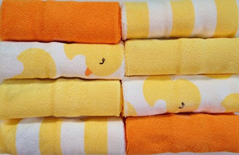 Carter's Yellow Orange Duck Stripe Print Baby Infant Washcloths, 8-Pack