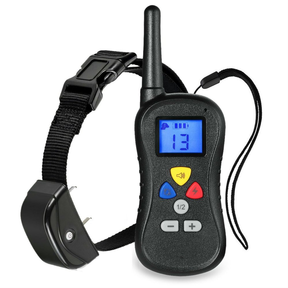 JJX-TECH8482 Wireless LCD Remote Dog Training Collar LCD 330 Yards Water Resistant from 25 to 100 lbs with Safe Beep Vibration and Shock Electronic Collar with Silicone Visible Control Buttons
