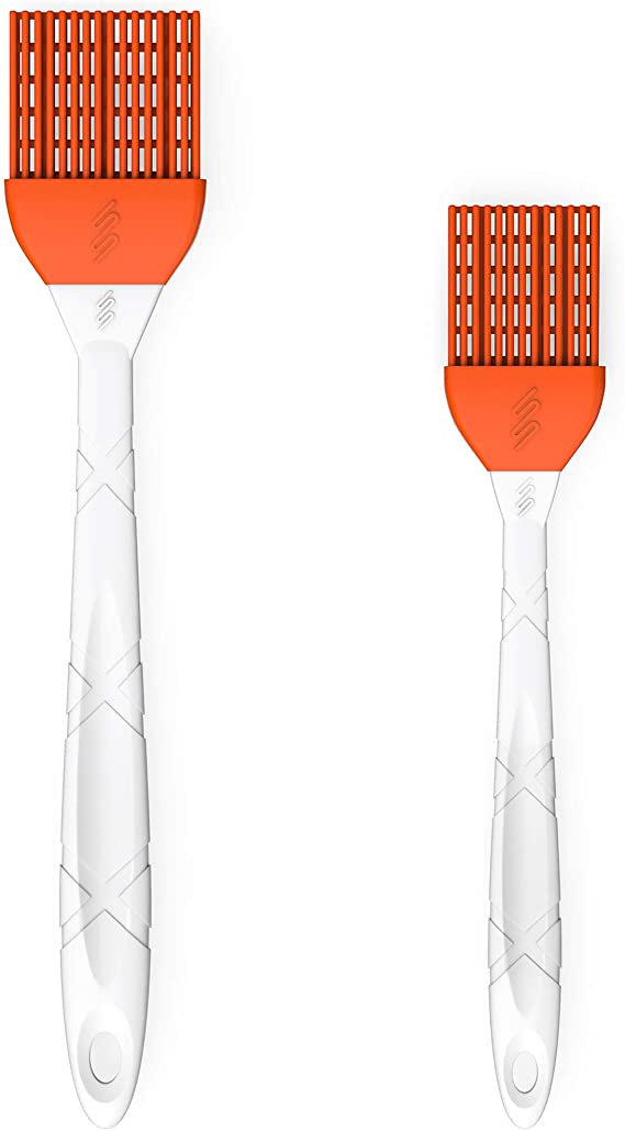 M KITCHEN WORLD Silicone Basting | BBQ | Pastry | Oil Brush (Orange) | Turkey Baster | Barbecue Utensil use for Grilling & Marinating - Desserts Baking | Set of 2 with 2 Recipe Electronic Books