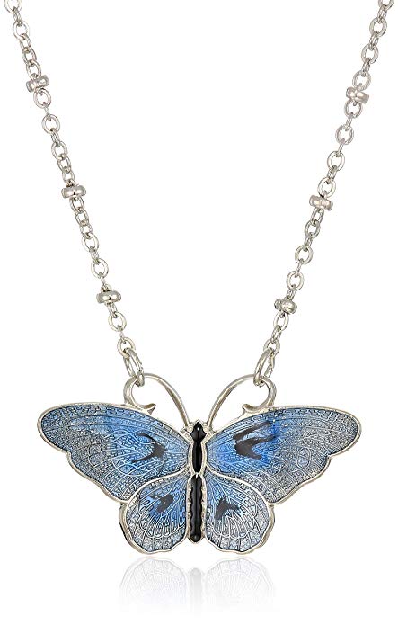 1928 Jewelry Enamel Butterfly Pendant Necklace 16" Adj