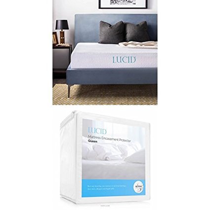 LUCID 10 Inch Gel Memory Foam Mattress with Encasement Mattress Protector - King