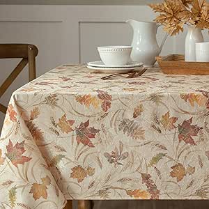 Benson Mills Autumn Jacquard Printed Fabric Tablecloth for Fall, Harvest, and Thanksgiving Table Cloth (Natures Leaves, 52" x 70" Rectangular)