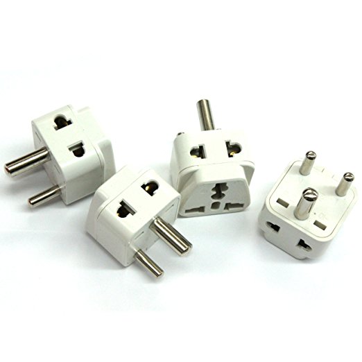 Tmvel 2 in 1 Grounded Universal Plug Adapter for India (Type D) - High Quality - CE Certified - RoHS Compliant - 4 Pack