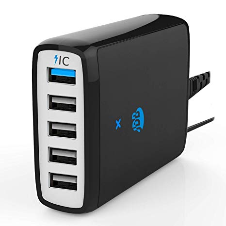 JDB 40W Multi Port USB Charging Station, 5 Port Travel Wall Charger USB Charging Hub with Power IC Technology for iPhone Xs/X / 8/7 / 6s / 6 iPad Samsung Galaxy Tablets and More USB Adapter(Black)