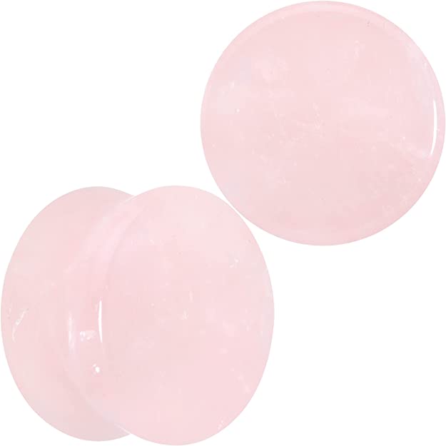 Body Candy Womens 2Pc Pink Rose Quartz Stone Double Flare Plug Earring Ear Plug Gauges Set of 2