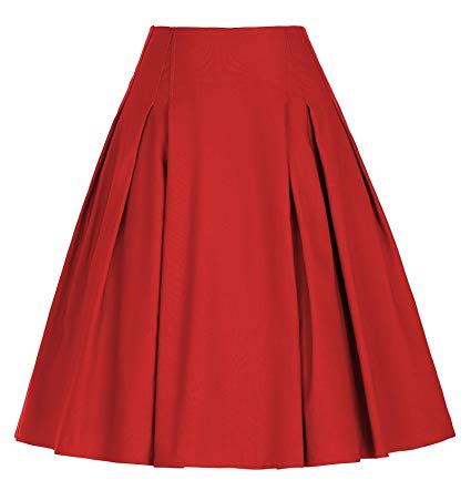 GRACE KARIN Women Vintage Pleated A Line Flare Skirt with Pockets CL8925