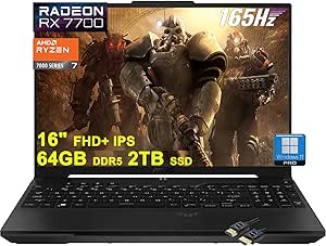 ASUS TUF Gaming A16 Laptop | 16" FHD+ 165Hz 100% sRGB | AMD 8-core Ryzen 7 7735HS | 64GB DDR5 2TB SSD | Radeon RX7700S 8GB Graphic (&gt;RTX4060) | Backlit USB-C USB4 Win11Pro Black + HDMI Cable