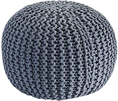 Home Sweet Home UK Large 100% Cotton Chunky Knitted Round Pouffe Foot Stool Ottoman