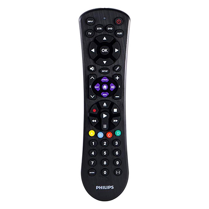 Philips 4 Device Universal Remote, Works with Smart TVs, LG, Vizio, Sony, Blu Ray, DVD, Roku, Streaming Players, Auto Scan, Pre-Programmed for Samsung TVs, Black, SRP9243B/27