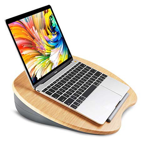 Lap Desk - Laptop Stand with Cushion & Wood Platform on Bed & Sofa, as Book Stand/Sleeping Pillow/Knee Desk with Cable Hole & Anti-Slip Strip for Laptop, Tablet, Phone (1 Pack, Small Wood)