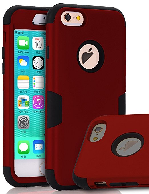 iPhone 6 Case, iPhone 6s Case, TOPSKY Three Layer Heavy Duty High Impact Resistant Hybrid Protective Case For iPhone 6 and iPhone 6S (Only For 4.7"),with Screen Protector and Stylus, Red/Black