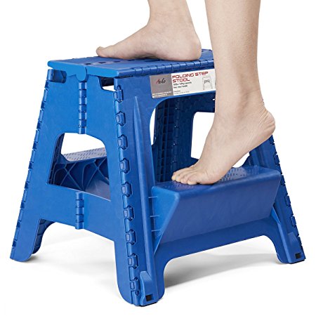 Acko 2-in-1 Dual Purpose Stool Two Step Ladder Durable Plastic Folding Stool with Pedal Easy Storage 15 Inches Height 350 lbs Capability Blue Color