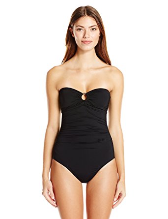Calvin Klein Women's Bar Bandeau One Piece Swimsuit with Removable Soft Cups