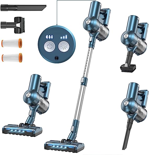 EICOBOT Cordless Vacuum Cleaner, 8 in 1 Lightweight Stick Vacuum with 28Kpa Powerful Suction Brushless Motor, Max 38mins Runtime, Handheld Vacuum for Carpet Hard Floor Pet Hair A30 Blue